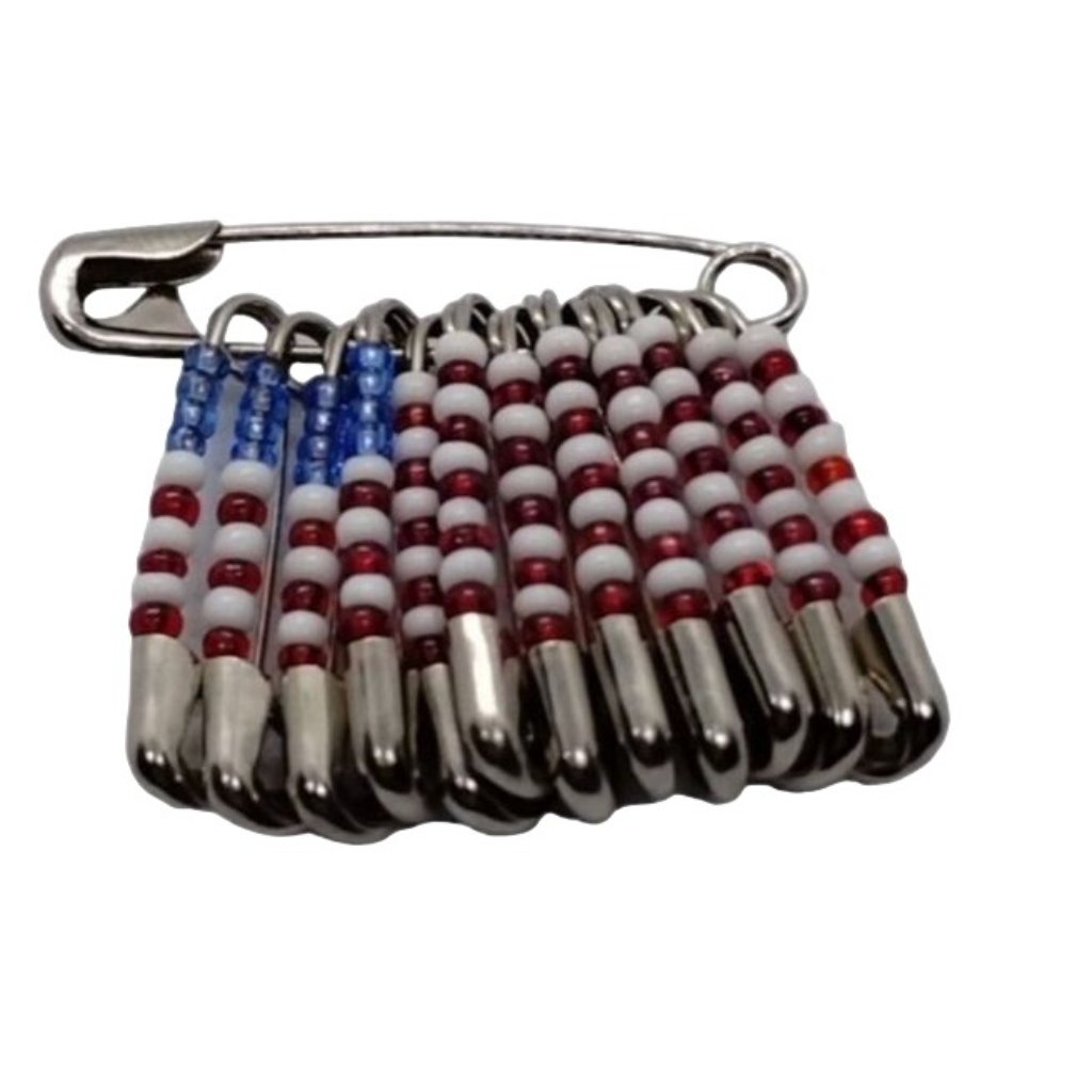 Us Flag Patriotic Seed Bead Safety Pin Brooch Americana Appreciation 7$